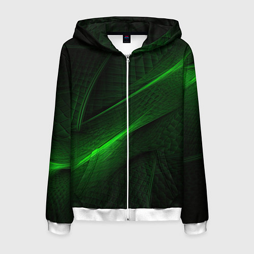 Мужская толстовка на молнии Green neon lines / 3D-Белый – фото 1