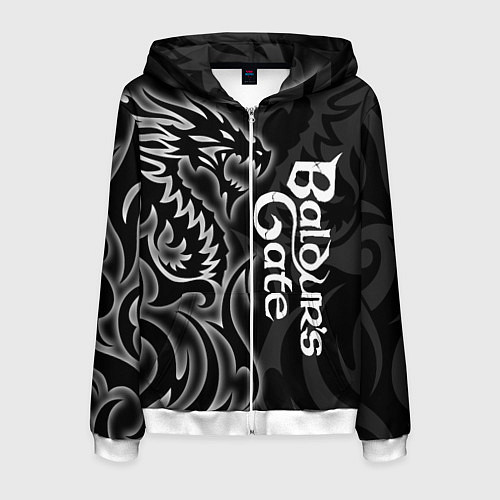 Мужская толстовка на молнии Балдурс гейт 3 - черный дракон / 3D-Белый – фото 1