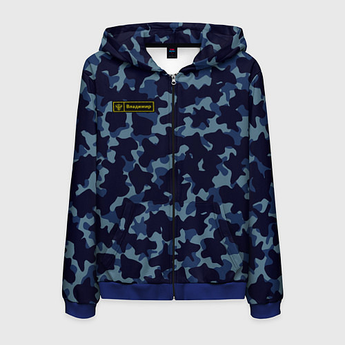 Мужская толстовка на молнии Камуфляж с нашивкой - Владимир / 3D-Синий – фото 1