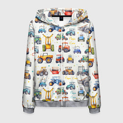 Толстовка 3D на молнии мужская Акварельные тракторы - детский паттерн, цвет: 3D-меланж