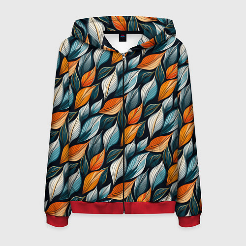 Мужская толстовка на молнии Узор из листьев поздняя осень / 3D-Красный – фото 1