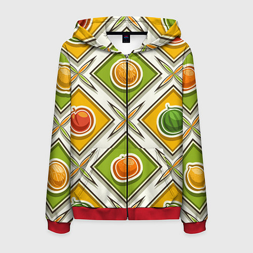 Мужская толстовка на молнии Fruits and berries pattern / 3D-Красный – фото 1