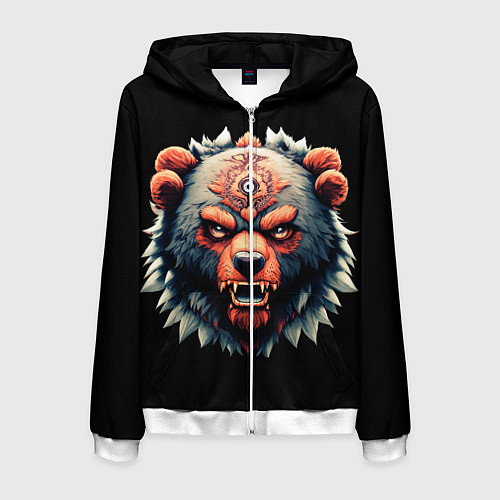 Мужская толстовка на молнии С разъяренным медведем / 3D-Белый – фото 1