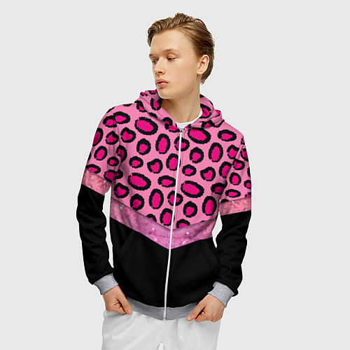 Мужская толстовка на молнии Розовый леопард и блестки принт / 3D-Меланж – фото 3