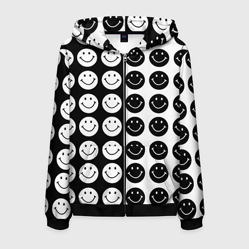 Мужская толстовка на молнии Smiley black and white / 3D-Черный – фото 1
