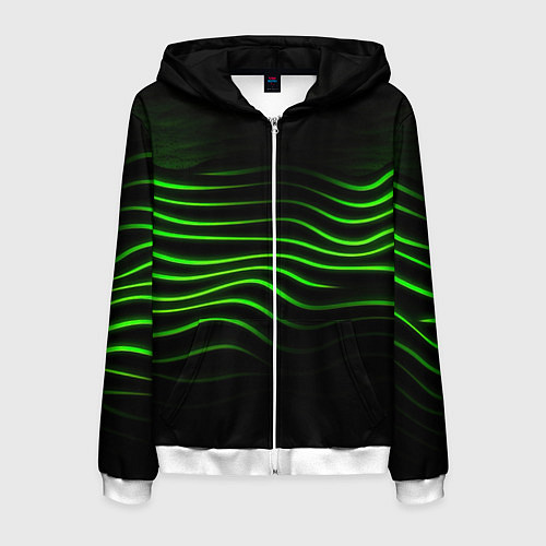 Мужская толстовка на молнии Зеленые абстрактные волны / 3D-Белый – фото 1