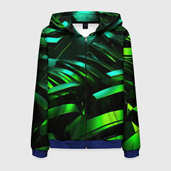 Толстовка 3D на молнии мужская Dark green abstract, цвет: 3D-синий