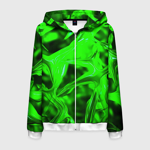 Мужская толстовка на молнии Зелёная кислотная неоновая коалесценция / 3D-Белый – фото 1
