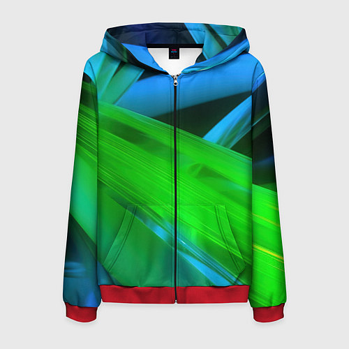 Мужская толстовка на молнии Blue green abstract / 3D-Красный – фото 1