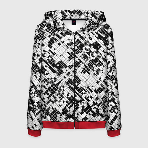 Мужская толстовка на молнии Чёрно-белая сеть / 3D-Красный – фото 1