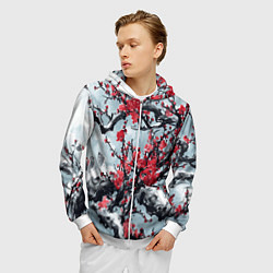 Толстовка 3D на молнии мужская Лепестки цветущей вишни - сакура, цвет: 3D-белый — фото 2