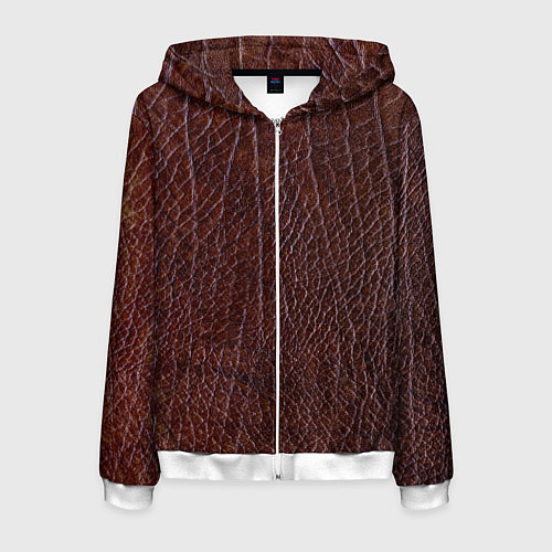 Мужская толстовка на молнии Текстура коричневой кожи / 3D-Белый – фото 1