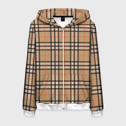 Мужская толстовка на молнии Клетка коричневая / 3D-Белый – фото 1