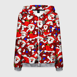 Толстовка 3D на молнии мужская Новогодний паттерн с дедами морозами, цвет: 3D-меланж