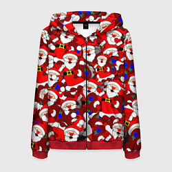 Толстовка 3D на молнии мужская Новогодний паттерн с дедами морозами, цвет: 3D-красный
