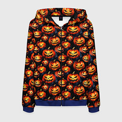 Толстовка 3D на молнии мужская Весёлые тыквы на Хеллоуин паттерн, цвет: 3D-синий
