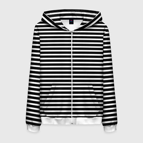 Мужская толстовка на молнии Чёрный в белую полоску / 3D-Белый – фото 1