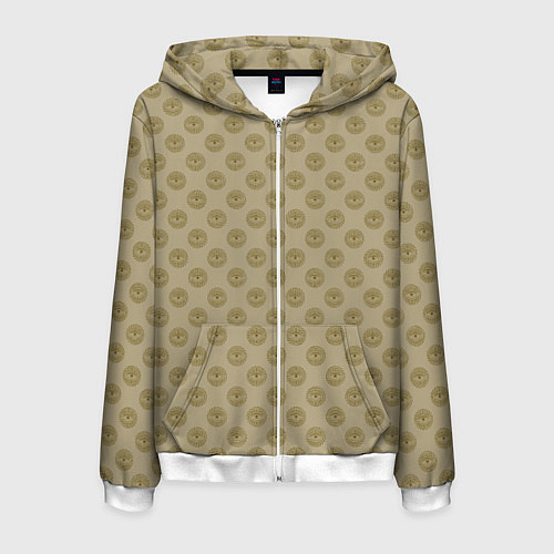 Мужская толстовка на молнии Паттерн глаз с растительным орнаментом на бежевом / 3D-Белый – фото 1