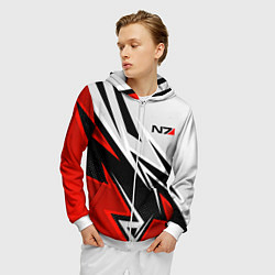 Толстовка 3D на молнии мужская N7 mass effect - white and red, цвет: 3D-белый — фото 2
