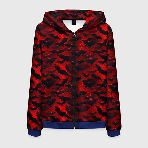 Мужская толстовка на молнии Летучие мыши в красную ночь / 3D-Синий – фото 1