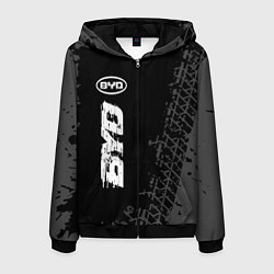 Толстовка 3D на молнии мужская BYD speed на темном фоне со следами шин: по-вертик, цвет: 3D-черный
