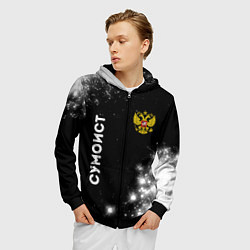 Толстовка 3D на молнии мужская Сумоист из России и герб РФ вертикально, цвет: 3D-черный — фото 2