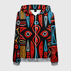 Толстовка 3D на молнии мужская Красно-синий узор в африканском стиле, цвет: 3D-меланж
