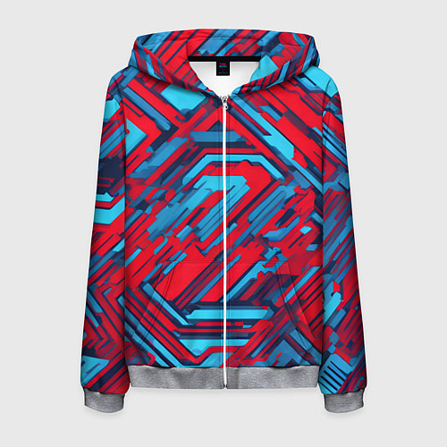 Мужская толстовка на молнии Киберпанк полосы красные и синие / 3D-Меланж – фото 1