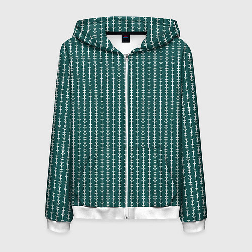 Мужская толстовка на молнии Зелёно-морской в полоску / 3D-Белый – фото 1