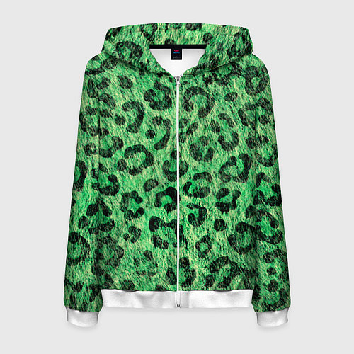 Мужская толстовка на молнии Зелёный леопард паттерн / 3D-Белый – фото 1