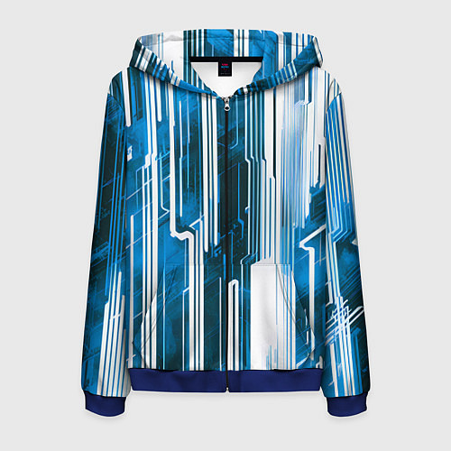 Мужская толстовка на молнии Киберпанк полосы белый и синий / 3D-Синий – фото 1