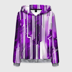 Толстовка 3D на молнии мужская Киберпанк полосы белый и фиолетовый, цвет: 3D-меланж