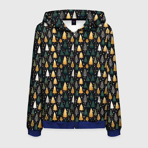 Мужская толстовка на молнии Новогодний ельник / 3D-Синий – фото 1