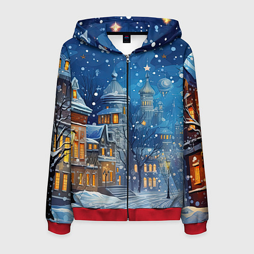 Мужская толстовка на молнии Новогоднее настроение город / 3D-Красный – фото 1