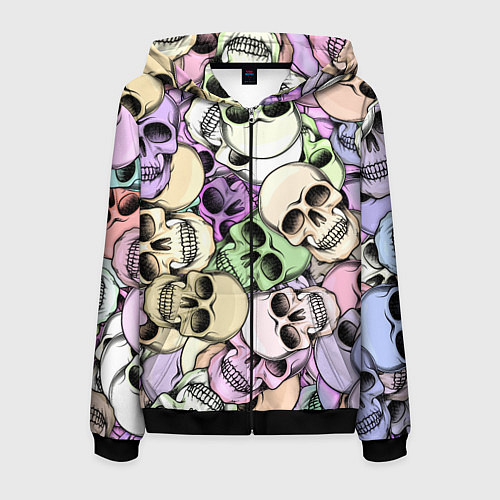 Мужская толстовка на молнии Разноцветные черепа паттерн / 3D-Черный – фото 1