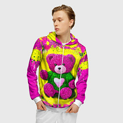 Толстовка 3D на молнии мужская Розовый мишка в вязаном свитере, цвет: 3D-белый — фото 2