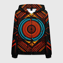 Толстовка 3D на молнии мужская Орнамент в африканском стиле на тёмном фоне, цвет: 3D-черный