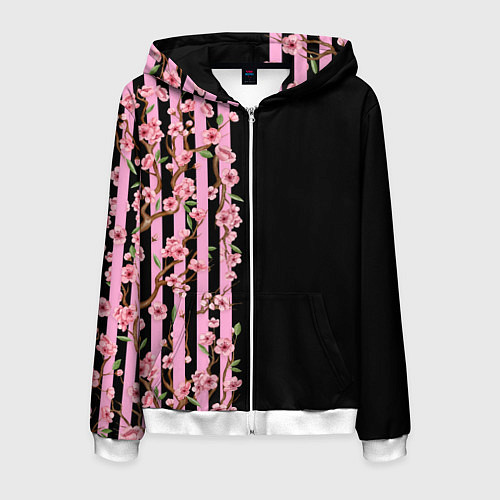 Мужская толстовка на молнии Сакура и полосы / 3D-Белый – фото 1