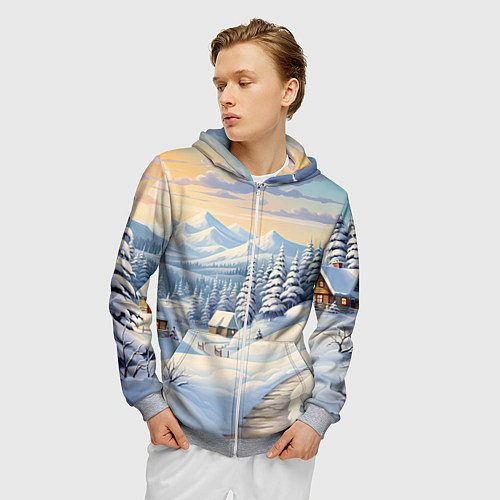 Мужская толстовка на молнии Новогодний светлый день / 3D-Меланж – фото 3