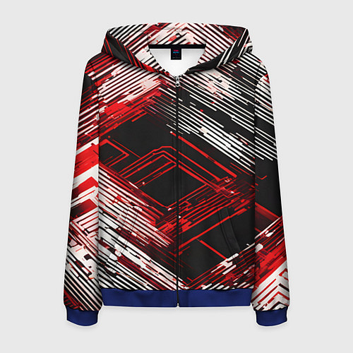 Мужская толстовка на молнии Киберпанк линии белые и красные / 3D-Синий – фото 1
