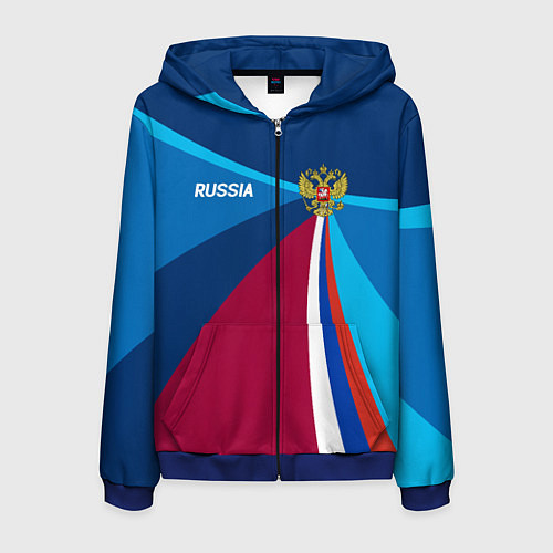 Мужская толстовка на молнии Герб и триколор России с геометрией / 3D-Синий – фото 1