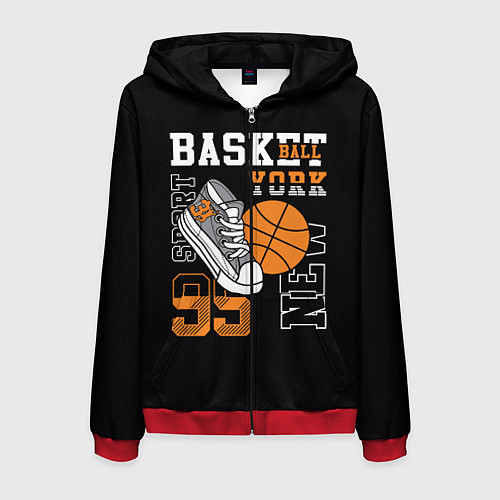 Мужская толстовка на молнии Basketball New York / 3D-Красный – фото 1