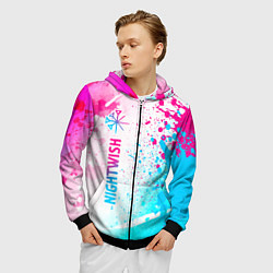 Толстовка 3D на молнии мужская Nightwish neon gradient style по-вертикали, цвет: 3D-черный — фото 2