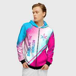 Толстовка 3D на молнии мужская Bring Me the Horizon neon gradient style вертикаль, цвет: 3D-черный — фото 2