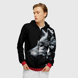 Толстовка 3D на молнии мужская Дымный волк, цвет: 3D-красный — фото 2