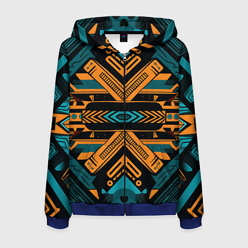 Мужская толстовка на молнии Геометрический узор в стиле ацтеков / 3D-Синий – фото 1