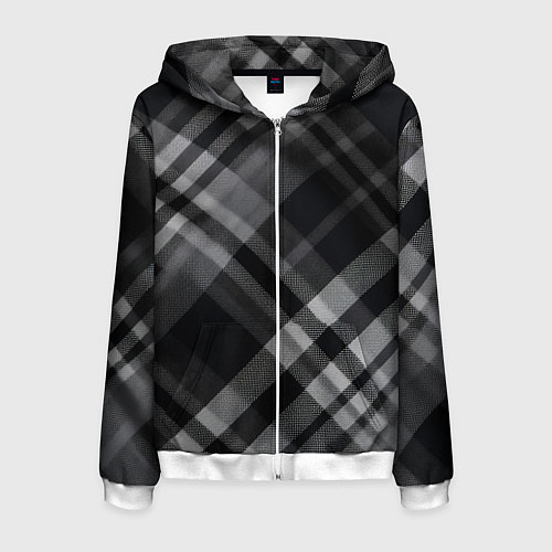 Мужская толстовка на молнии Черно-белая диагональная клетка в шотландском стил / 3D-Белый – фото 1
