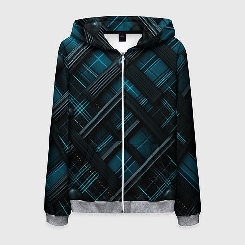 Мужская толстовка на молнии Тёмно-синяя диагональная клетка в шотландском стил / 3D-Меланж – фото 1