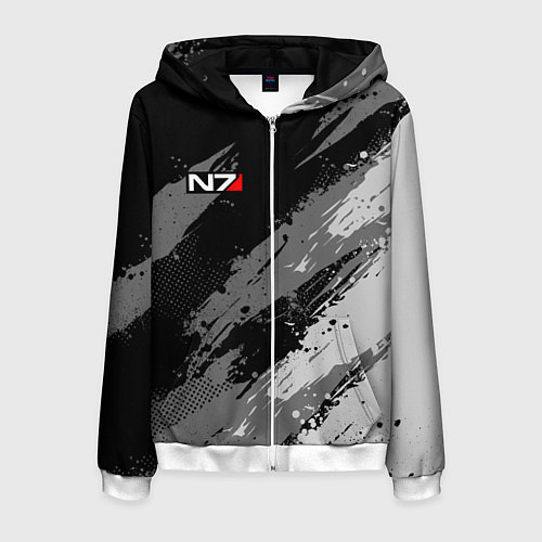 Мужская толстовка на молнии N7 - mass effect monochrome / 3D-Белый – фото 1