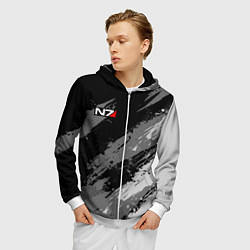 Толстовка 3D на молнии мужская N7 - mass effect monochrome, цвет: 3D-белый — фото 2